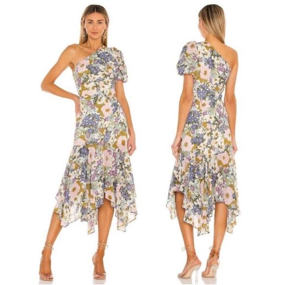 ASTR The Label Santorini Dress Medium One Shoulder Midi Floral Wedding Cocktail - Picture 1 of 16